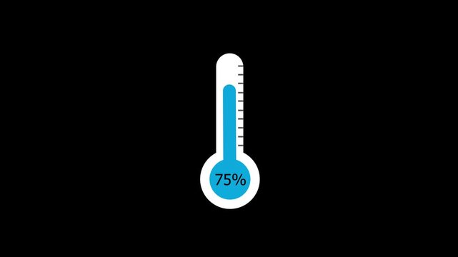 Blue Thermometer Progress Bar Animation with 75 Percent Loading Indicator on Black Background.