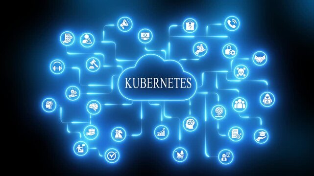 Kubernetes Cloud Computing Concept with Various and Symbols technology software development