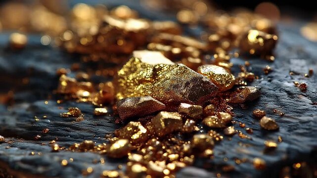 Gold nugget macro closeup showing texture and detail in a natural setting for investment purposes