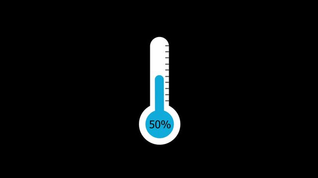 Blue Thermometer Progress Bar Animation with 50 Percent Loading Indicator on Black Background