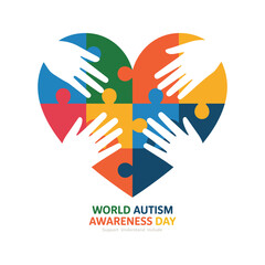 Fototapeta premium World Autism Awareness Day Puzzle Heart with Helping Hands Illustration