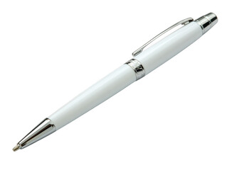 Naklejka premium Elegant white pen with silver accents isolated on transparent background