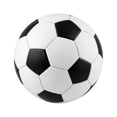 Fototapeta premium Soccer ball isolated on white background, football, sports equipment, game, competition, training, stadium, isolated, cutout, copy space, professional, amateur, black and white, classic design, round