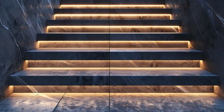 Modern staircase with illuminated steps and marble finish interior design