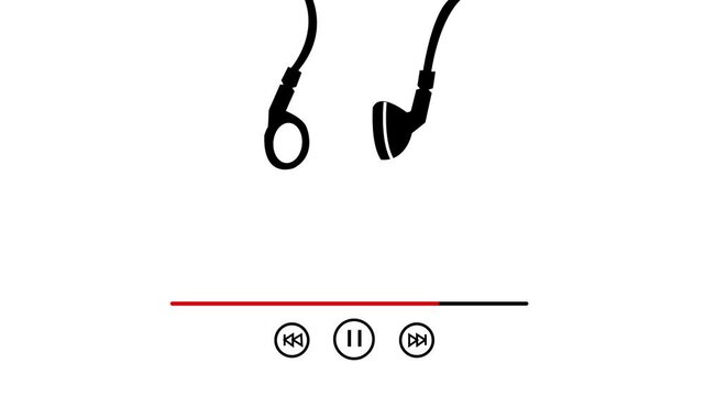 Animated music interface with sound bars and media control buttons on white background. for use in music, audio, or streaming content. 4K Video