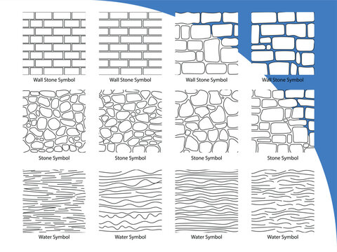 Architecture CAD Hatch Pattern Collection. Wall, Stone, and Water Symbols