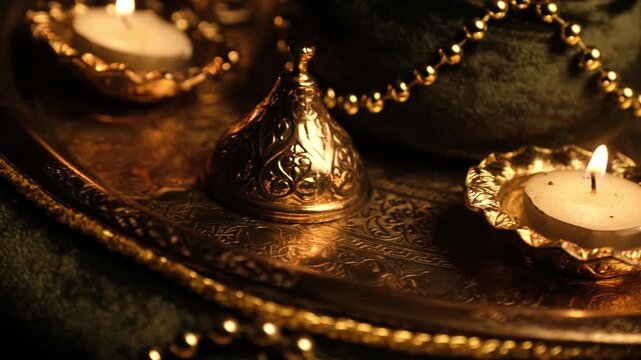 Traditional Ottoman style handcrafted copper henna tray with ornate engraved details