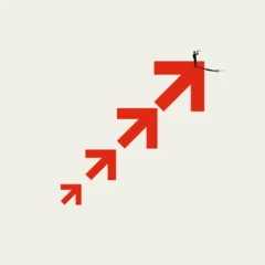 Fotobehang Lieveheersbeestjes Minimalist Think Big Vector Concept of Silhouette Businessman on Giant Red Arrows Looking for Future Growth and Success Vision. Minimal Eps10 Illustration  © jozefmicic