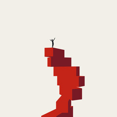 Minimalist Vector Concept of a Silhouette Businessman Celebrating Career Success Atop Giant Red Stairs. Business Minimal Eps10 Illustration. Symbol of Ambition, Growth. © jozefmicic