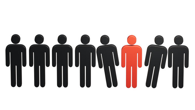 Stand out from the crowd and different creative idea concepts , One glowing light man standing with arms wide open among other people with reflections and shadows.Supports PNG files