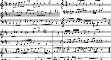 Traditional classical musical sheet music notation background with notes and staves