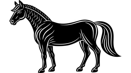 Majestic black horse with flowing mane and tail standing proudly © shafiq