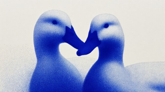 Two ducks share a moment of love while swimming together in a calm pond during a bright sunny day