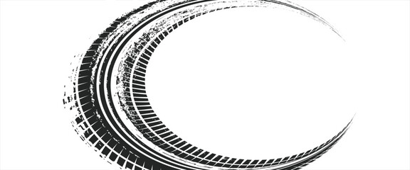 Tire track. Car, bike, motorcycle tyre mark with grunge effect isolated on white background. Wheel footprint on the road. Top view of rubber protector mark © fathor