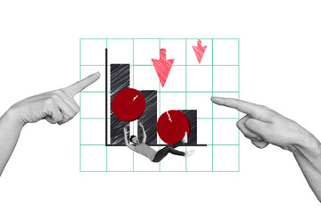 Composite photo collage of astonished man fall arrow decline statistics usd coin crack inflation...