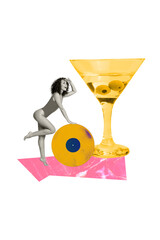 Composite trend artwork sketch image photo collage of young woman party carefree celebrate summer...