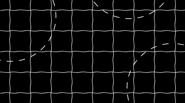 Abstract blcak Background with wavy white grid and dashed circles minimalist geometric pattern
