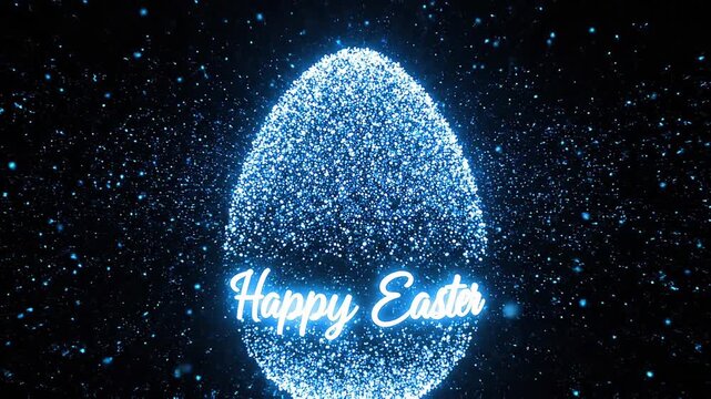 Glowing blue Easter egg formed from shimmering particles with text image photo