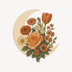 Naklejka premium Vintage floral crescent moon illustration.