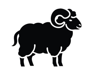 Obraz premium Stylized Black Ram Sheep Vector Icon Illustration for Farm Animal Logos, Agriculture Designs, and Livestock Branding