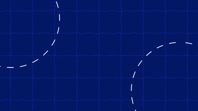 Abstract blue Background with wavy white grid and dashed circles minimalist geometric pattern
