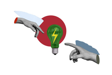 Composite artwork 3D sketch image photo collage of hand hold light bulb symbol innovation teamwork...