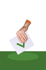 Vertical poster collage 3d hand body fragment checkbox confirmation done task success icon survey...