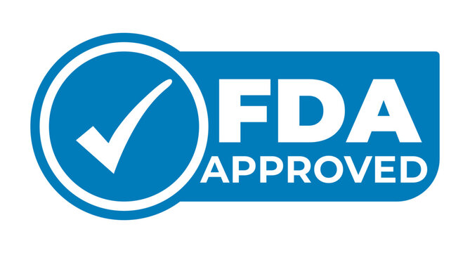 Blue FDA Approved isolated sticker, sign with Tick icon vector illustration