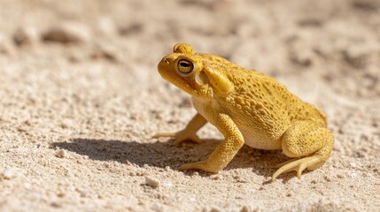 Obraz premium herpetology. Macro view of a Sonoran Desert Toad resting on sandy terrain in natural sunlight. wildlife magazines, conservation campaigns, designed for wildlife conservation campaigns.