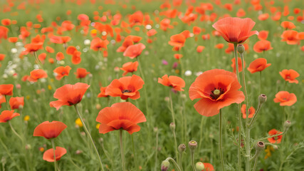 Obraz premium Poppy field wall art print featuring a blooming landscape, celebrating natural beauty, harmony, and vibrant floral elegance.