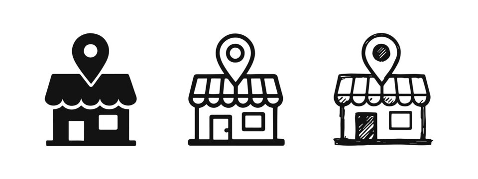 Retail Store Location Pin Icon Set - Shop Business and Shopping Map Symbol