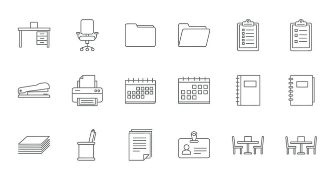 Office icons set for business and productivity