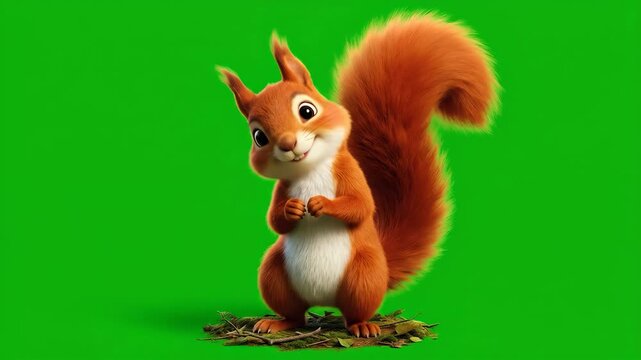 Happy Squirrel on Green Screen with Red Fur.
