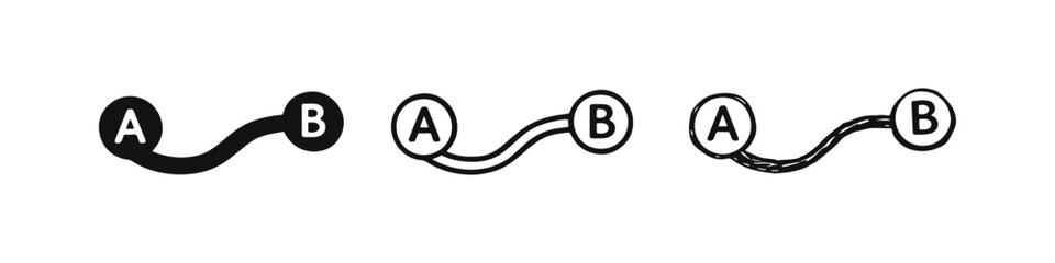 A to B Connection Path Icons Set - Journey Process Route Symbols for Start and End Point Navigation © drawing lines