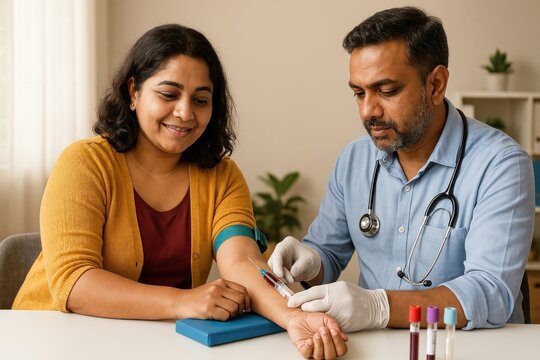 Doctor drawing blood sample patient.