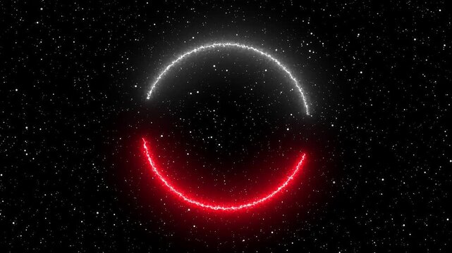 Glowing red and white electric neon circle with particle dust background for sci-fi and tech concepts