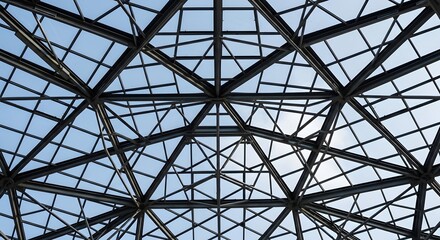 Obraz premium Abstract geometric structure of glass roof, architecture detail and construction , modern corporate concept, texture background, copy space