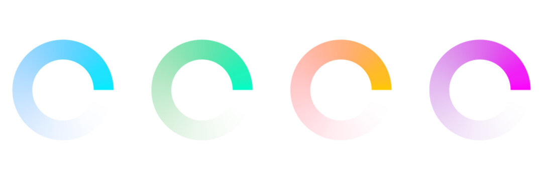 446.6 Glowing gradient circular loading progress indicator set with modern style for web and app interface design colorful digital vector ui elements isolated on transparent