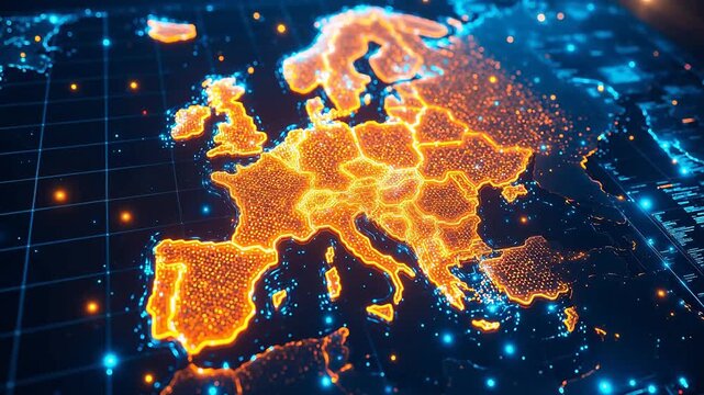 Digital map of Europe with glowing network