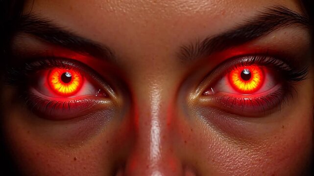 Closeup of glowing red eyes