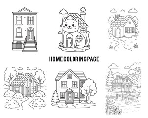 Fototapeta premium Collection of whimsical house illustrations for coloring fun and creative home projects.