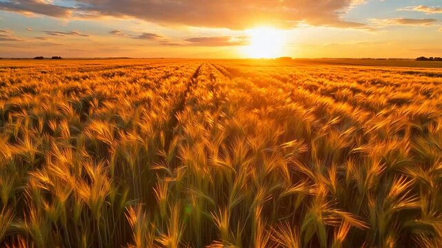 Golden wheat field at sunset