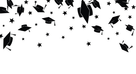 Collection of graduation caps and stars illustration