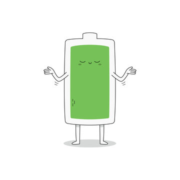 Cute green full battery cartoon character nonchalant attitude doodle