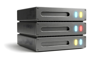 Obraz premium Stack of three modern server units with glowing indicator lights
