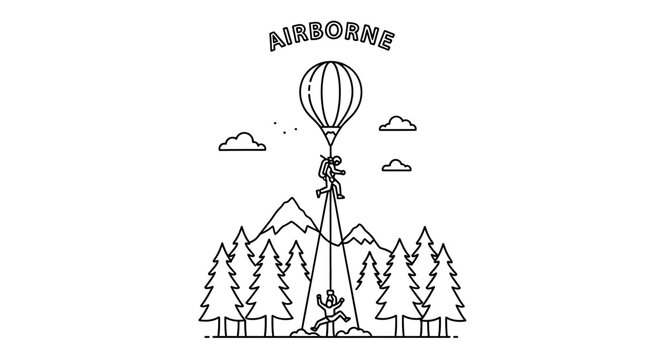 Airborne Adventure: Paratrooper Descends from Hot Air Balloon Over Forest