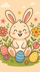 Cute bunny with colorful eggs