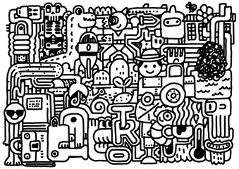 Fototapeta premium doodle hand drawn outline art icons and graphics funny