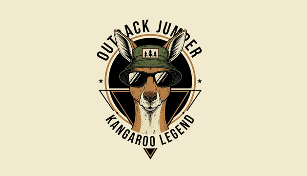 Kangaroo Wearing Aviator Sunglasses and Cowboy Hat Logo.