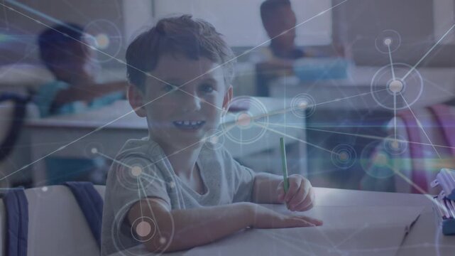 Animation of network of connections over caucasian student